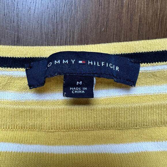 Tommy Hilfiger Sweater Womens Medium Yellow White Stripe Boatneck Long Sleeve - Picture 3 of 9